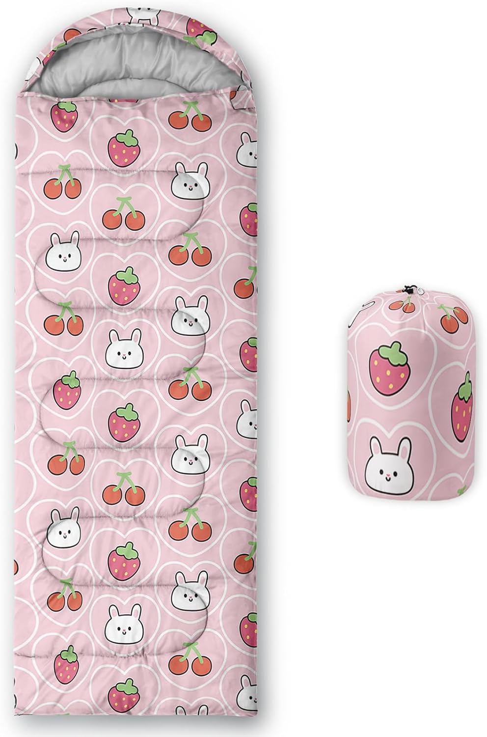 Camping Sleeping Bags,3 Season Warm & Cool Weather,Lightweight,Waterproof Sleeping Bags for Adults & Kids,Traveling,and Outdoors,Camping Gear Equipment Strawberry Rabbit 8 Standard