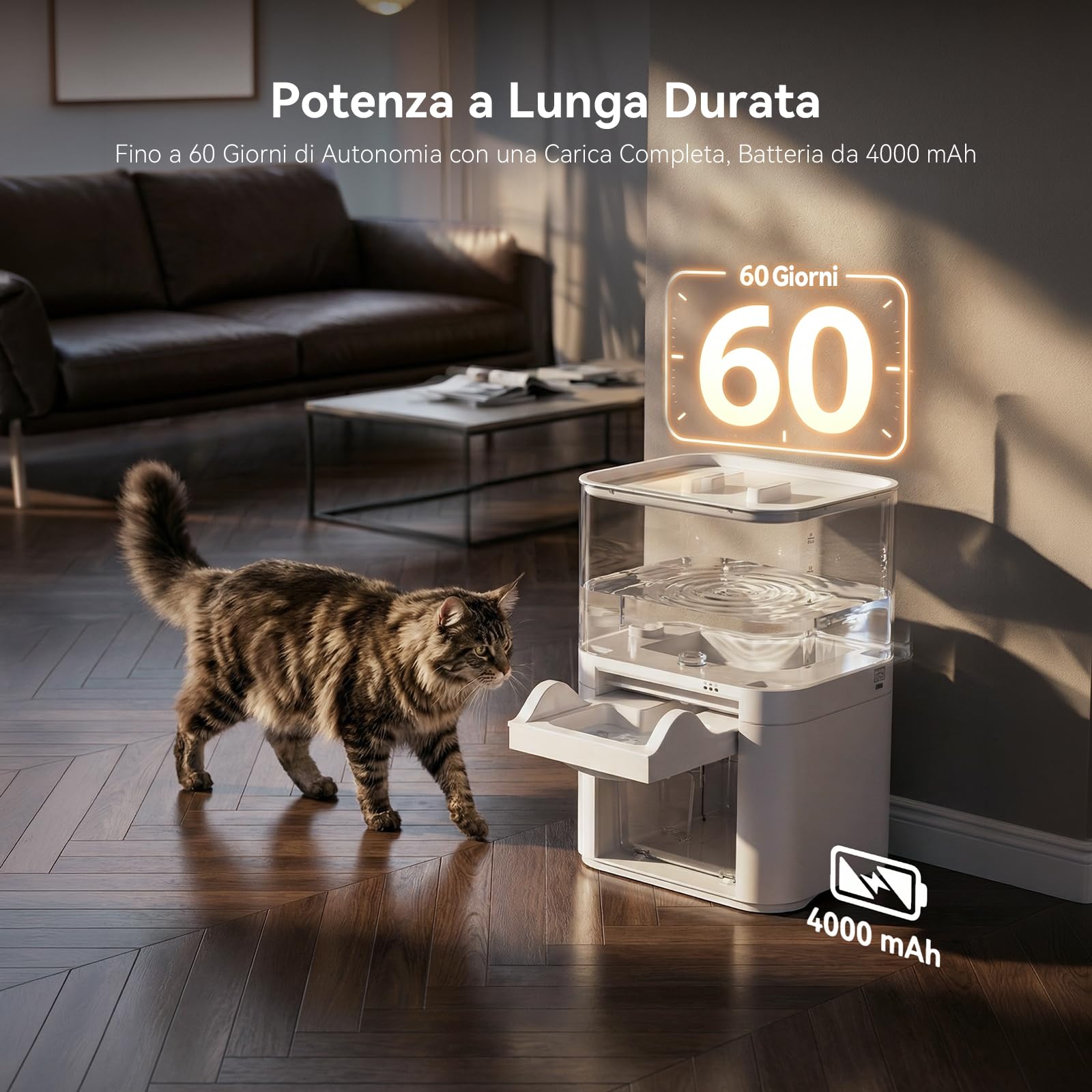 Redkey A10 Fontanella per Gatti senza Fili 4L Capacità, 4000mAh con Rilevamento a Infrarossi, senza Filtro, Separazione Acqua Pulita/Sporka, Silenziosa, Fontana Gatto con 2 Ciotole usa e Getta