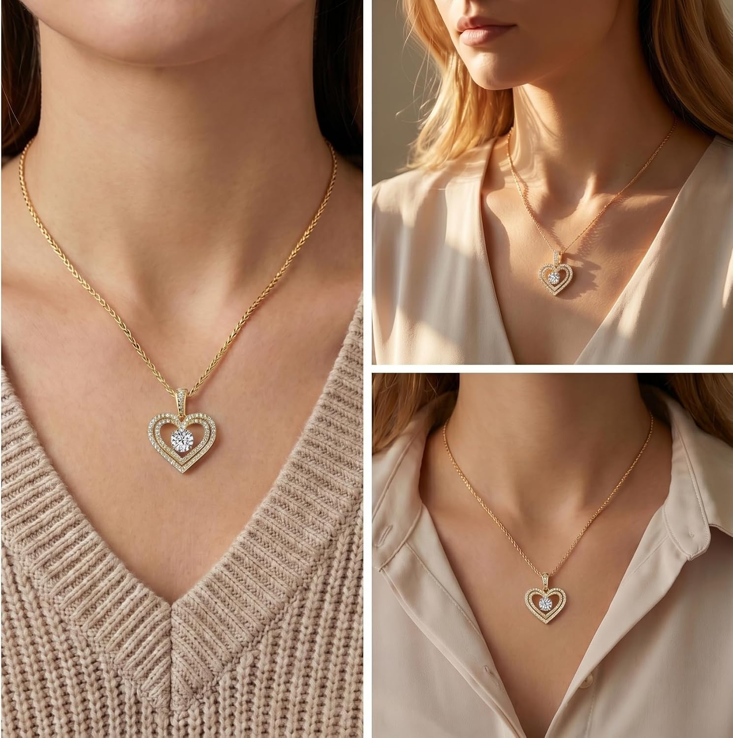 Heart Moissanite Gold Necklace for Women,GRA Certified D VVS1 925 Silve