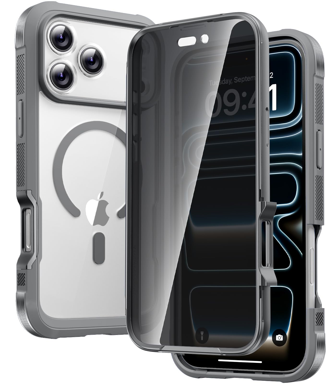 Diaclara Magnetic for iPhone 17 Pro Max Case with Privacy Protector, Gray