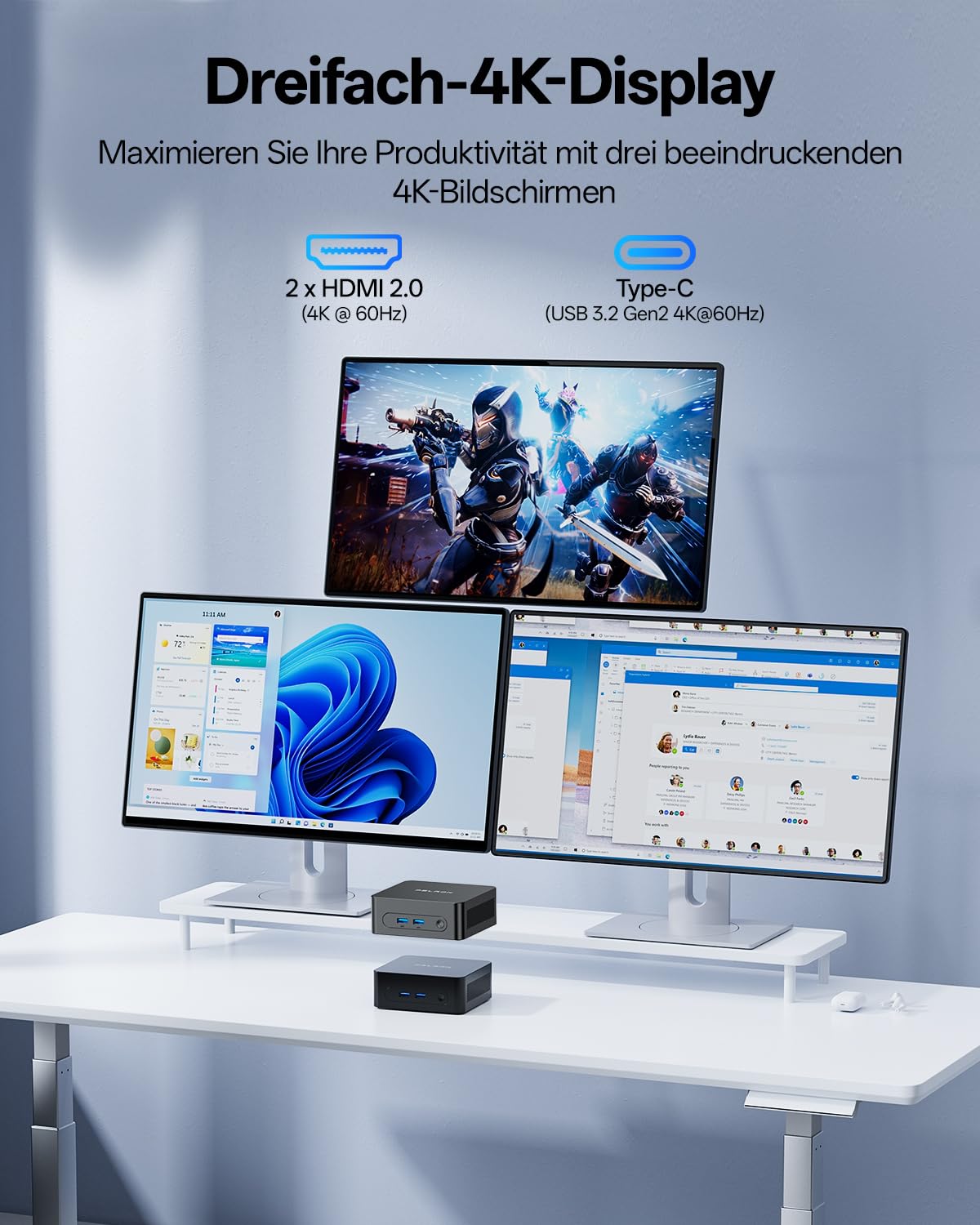 PELADN WI7 Business Mini PC, Intel 7505, 8GB LPDDR4, 256GB SSD | N100/N150-Alternative, SSD bis 4TB, 5× USB, 3× 4K, Type-C/HDMI, Wi-Fi 6, BT 5.3, 3 Jahre Garantie für Zuhause und Studium
