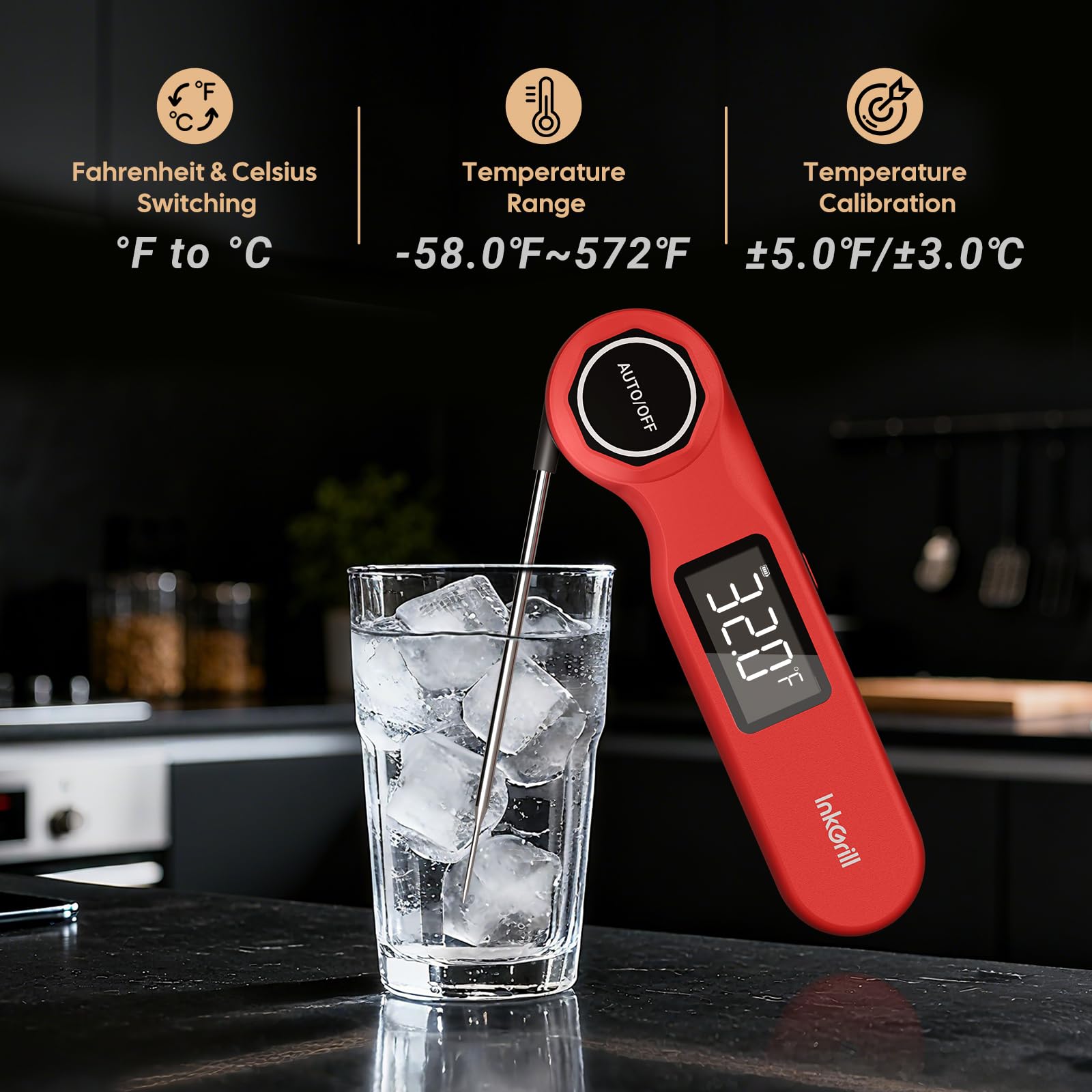 Termómetro de carne recargable de lectura instantánea de 0,5 segundos para cocinar, precisión de ± 0.-15.0 °C, termómetro digital de alimentos con pantalla grande, termómetro de cocina impermeable