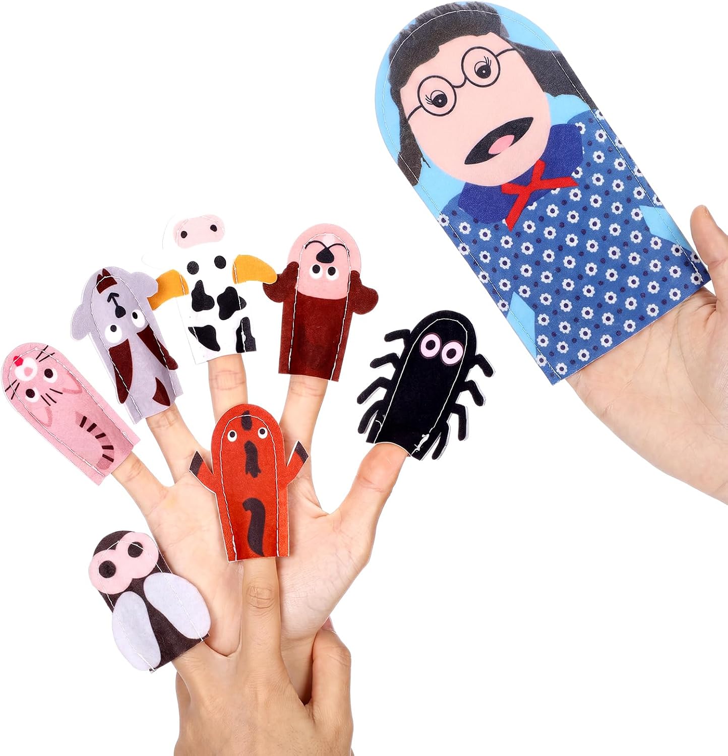 8 Pcs Grandma Hand Puppet Set Farm Animal Finger Puppets Props