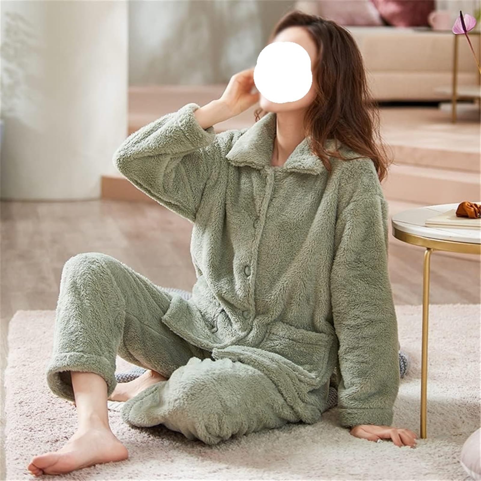 Albornoz Para Viajes Piscina Conjunto De Pijamas Para El Hogar, Franela Engrosados ​​de Invierno, Ropa Dormir Manga Larga Para Mujer Ropa De Dormir