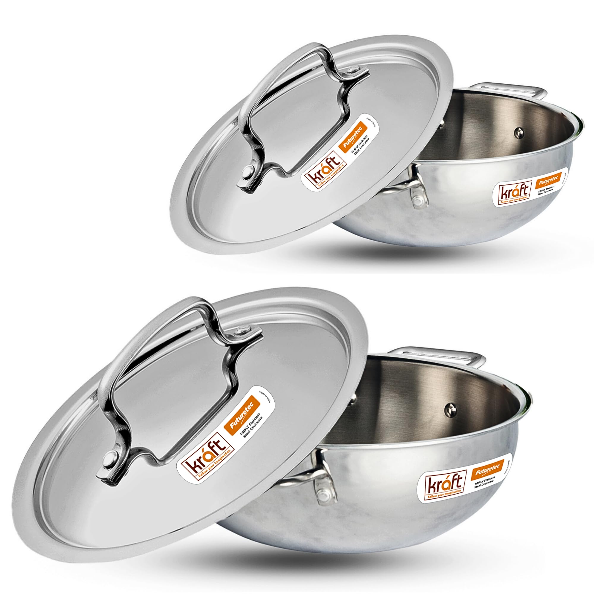 Kraft- follow your imagination Futuretec Triply Stainless Steel Cookware Set Of 4Pcs / Extra Deep Kadai 1.1 And 3.3 Litres With Lid 2.5 Mm Thick/Kadhai For Cooking/Induction Base 5 Years Warranty (B0D41TXHCX) Amazon Price History, Amazon Price Tracker
