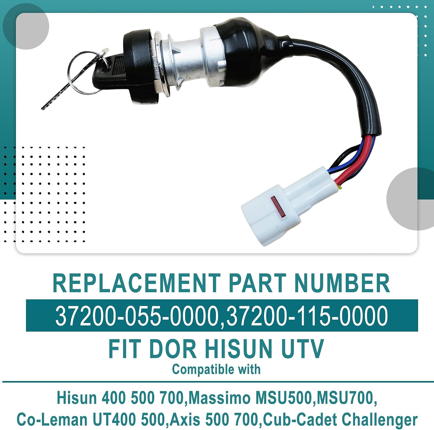 QYMOTO Hisun Ignition Key Switch on the Dash Compatible with Hisun 400 500 700 UTV,Massimo MSU500,MSU700,Co-Leman UT400 500,Axis 500 700,Challenger