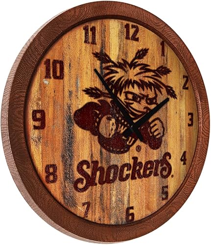 Miniatura 512 de The Fan-Brand NCAA Oklahoma Sooners: Faux Barrel Top Wall Clock Sports Team Bar Sign Décor - Home Man Cave, Party Decoration - Made On Demand