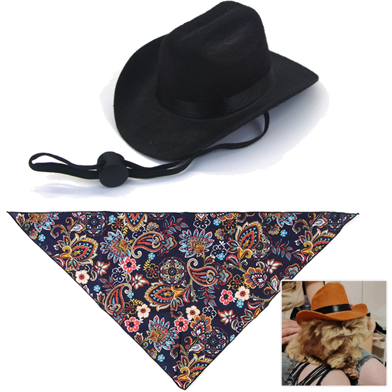 Chapeau de cowboy pour chien et écharpe rétro réglable pour petit animal