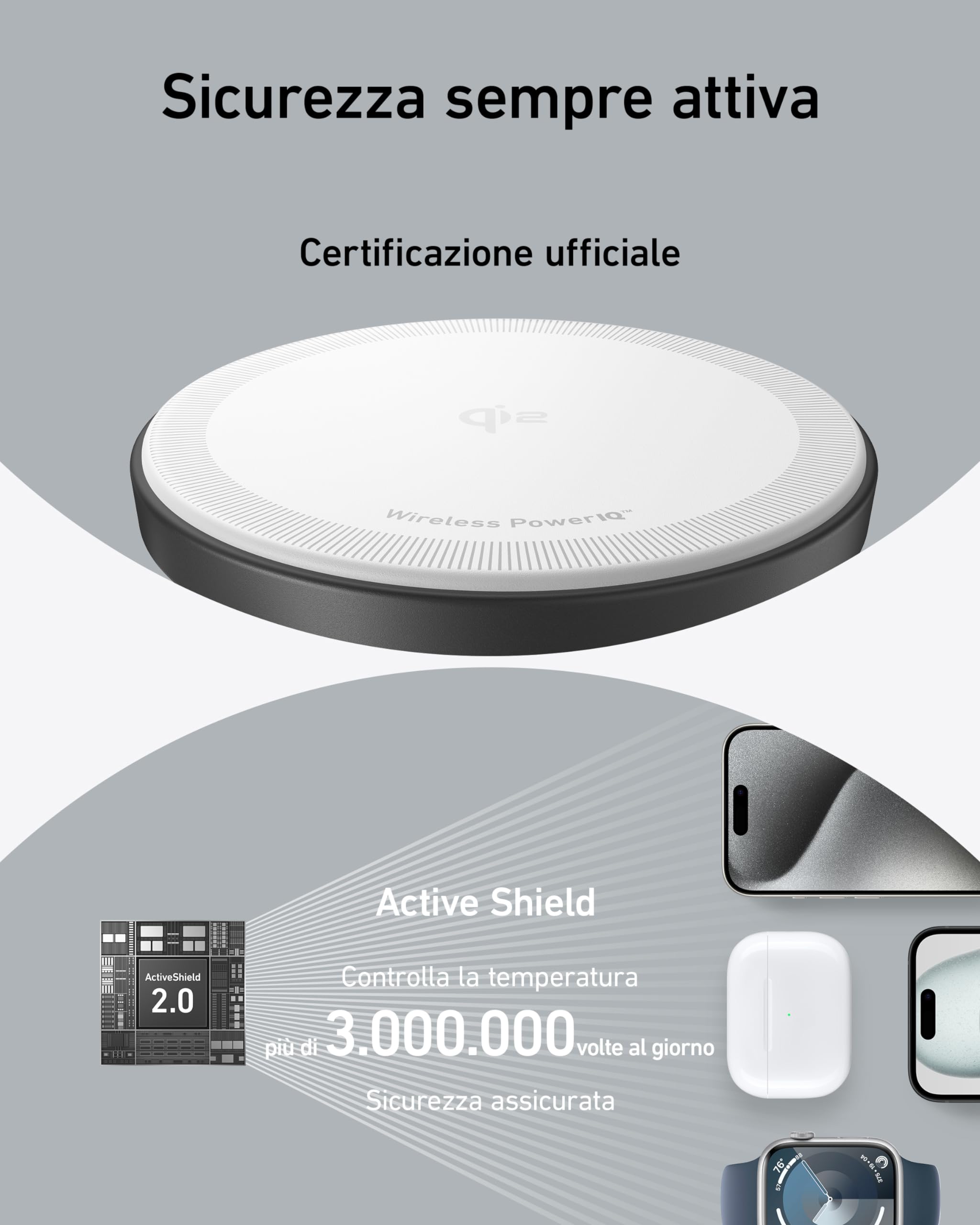 Anker Caricatore Wireless iPhone Magnetico 3 in 1, Certificata Qi2 15W Compatibile con MagSafe, per iPhone 17 Pro Max/Serie 16-12, AirPods Pro, Apple Watch Ultra (Caricatore USB C e Cavo Inclusi)