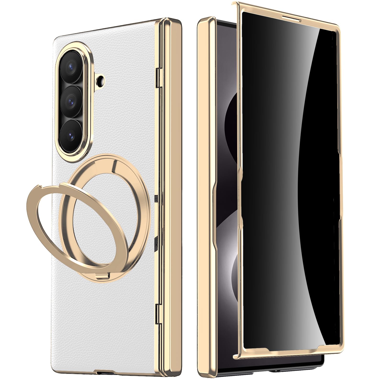 Custodia in pelle per Samsung Galaxy Z Fold 8 Ultra con supporto ad anello magnetico, [compatibile Magsafe] Protezione schermo integrata copertura completa cerniera custodia in pelle per Z Fold