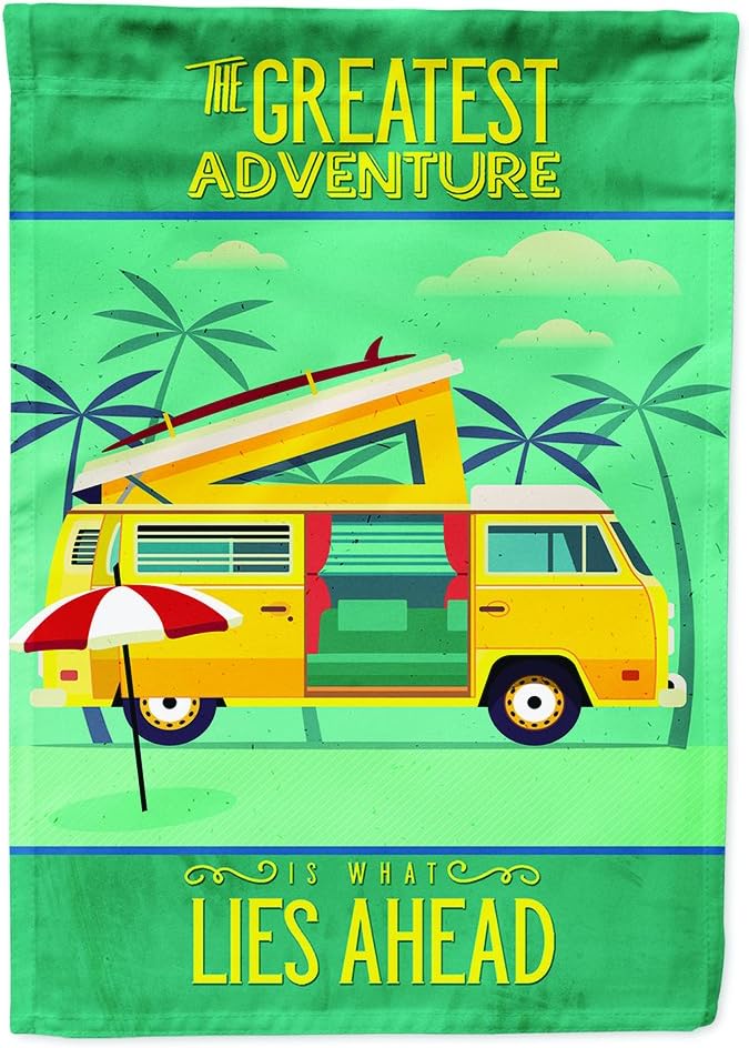 Caroline's Treasures BB5477CHF Greatest Adventure Camper Van House Flag Large Porch Sleeve Pole Decorative Outside Yard Banner Artwork Wall Hanging, Polyester, House Size, Multicolor