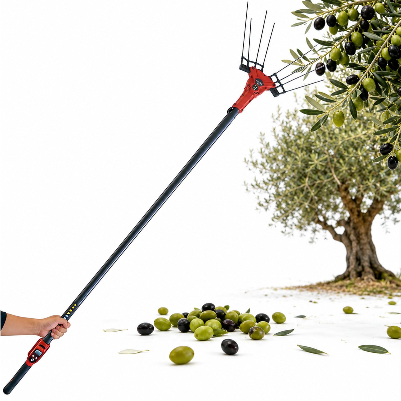 Máquina Recolectora De Aceitunas, Vibrador De Aceitunas Eléctrico con 6 Niveles Vibración, Mango LED, Cable 10m Y Pértiga Telescópica para Olivares Y Huertos 250W-ToolOnly