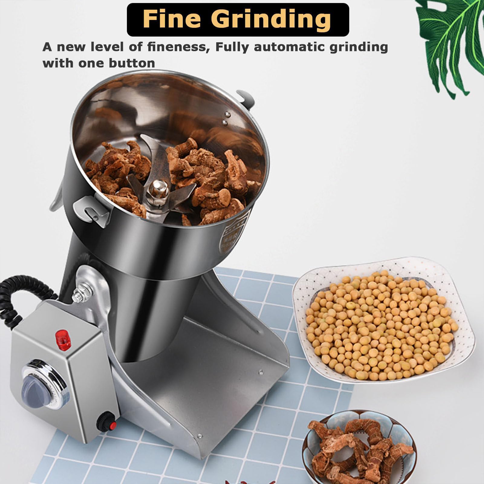Molino Eléctrico de Granos 800G, Molino de Polvo 2400W con Cuchilla de Acero de 3 Capas & Diseño Oscilante, Triturador de Hierbas de Acero Inoxidable 430 para Especias Secas/Hierbas/Nueces/Café 1000g — view 2