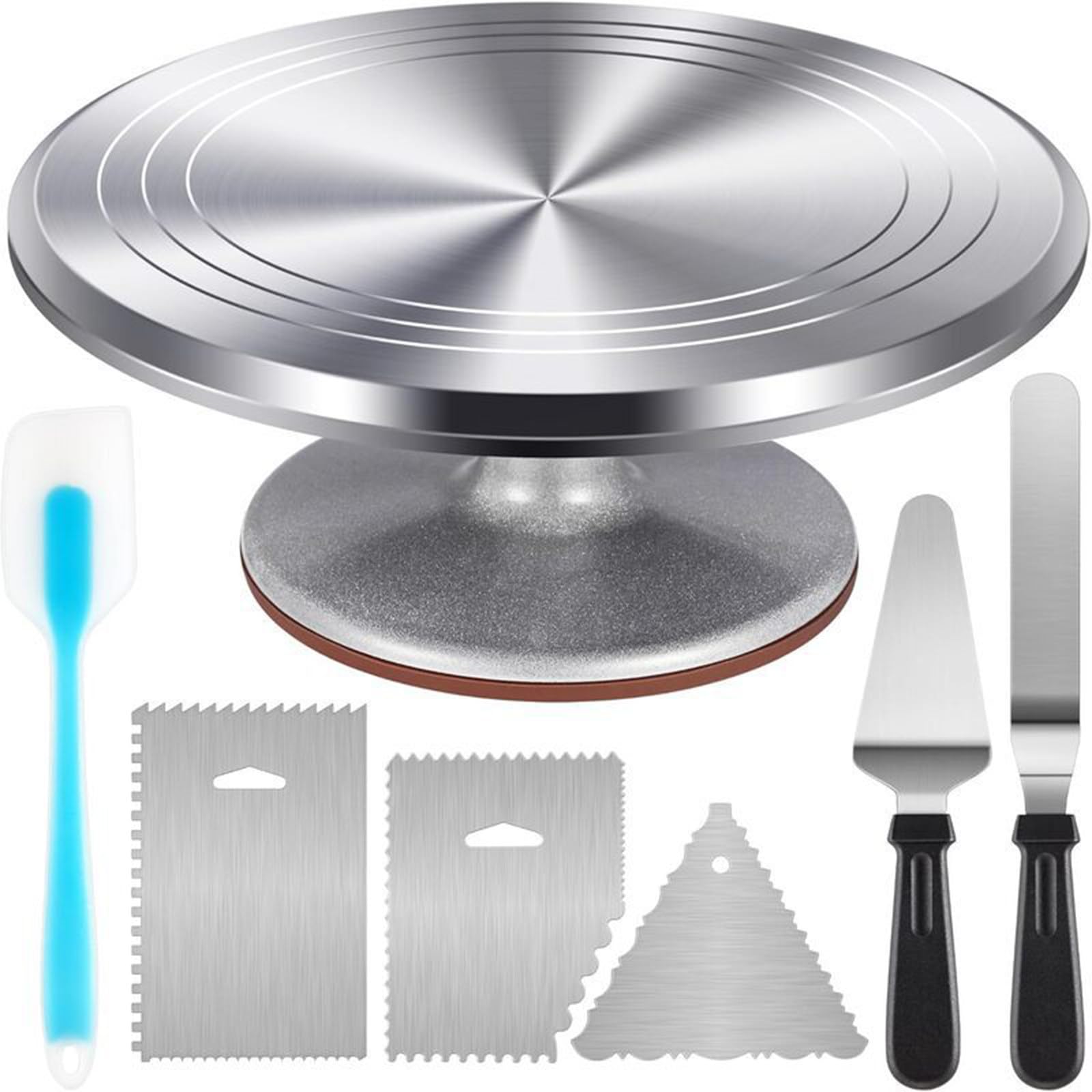 Plato Giratorio De Aluminio De 30 Cm Con Base Antideslizante, RotacióN Suave De 360°, Soporte Profesional Para ReposteríA Y DecoracióN De Pasteles De CumpleañOs, Bodas Y Uso Diario 7-pieceset