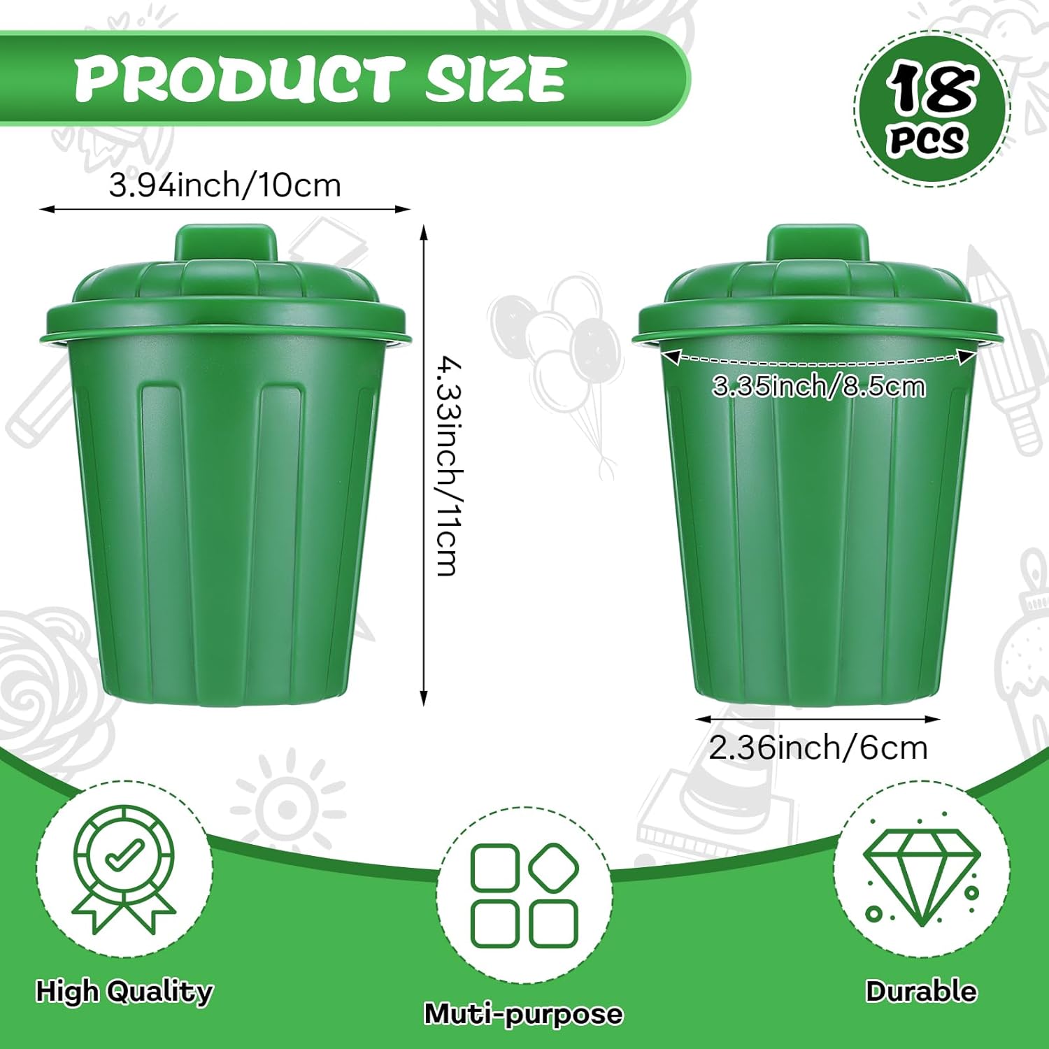 Tobeelec 18 Pcs Green Mini Trash Can, Mini Garbage Trash Pen Holder for Desk, Desktop Miniature Garbage Bin with Lids Pen Holder Desk Organizer for Birthday Party Home School Classroom Decor