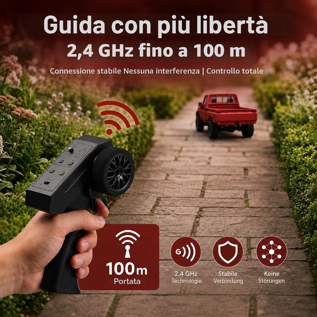 Toyota Land Cruiser | Auto RC telecomandato 1:12 | 4WD Crawler Pickup | Controllo 2,4 GHz 100 m | Luce LED | Li-Ion 7,4 V 500 mAh 30 min | Set completo RTR Offroad (Rosso)