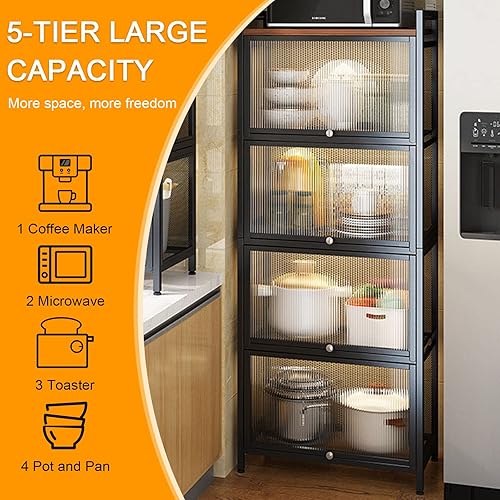 Miniatura 6 de WOQLIBE Estante de cocina para panadería de 5 niveles, estante pesado para almacenamiento de cocinas con pies ajustables, estante industrial