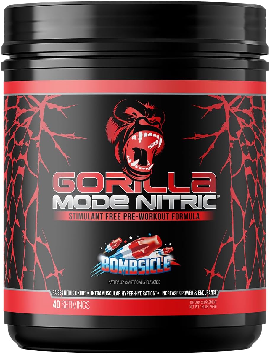 Gorilla Mind – Gorilla Mode Nitric Upgraded Stimulant Free Pre-Workout – Best Tasting and Most Effective Stimulant Free Pre-Workout/Massive Pumps · Vasodilation · Power / 768 Grams (Bombsicle)