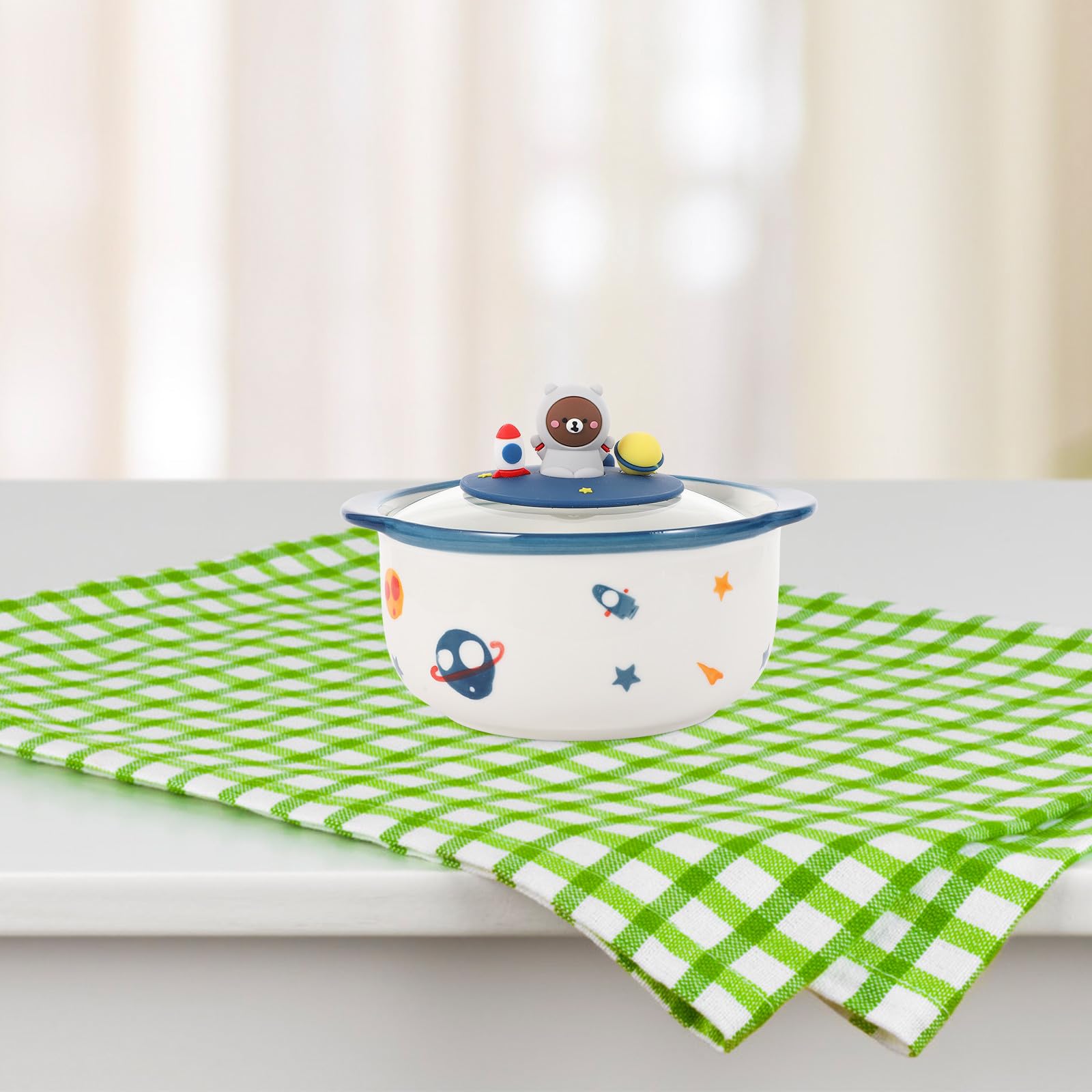 Luxshiny Tazón para Fideos Espacial Tapa de Cerámica 800ml para Hogar | Cuenco Grande para Sopa, Acabado de Vidrio y Pvc, Fácil de Limpiar, Uso en Restaurantes y Decoración