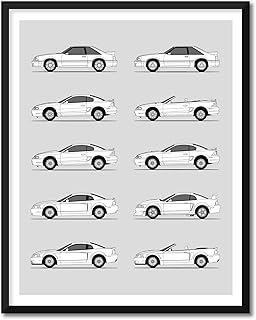 Ford Mustang SVT Cobra Inspired Poster Print Wall Art Handmade Decor of Ford Mustang SVT Cobra R Generations History Evolution 11x14" (Unframed) Satin Print