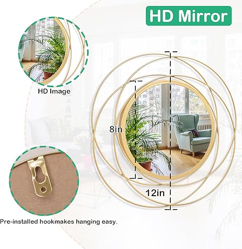 Miniatura 7 de Espejos para pared, arte circular dorado, marco de metal clásico, espejo de pared, decoración de sala de estar, dormitorio, baño, oficina, granja,