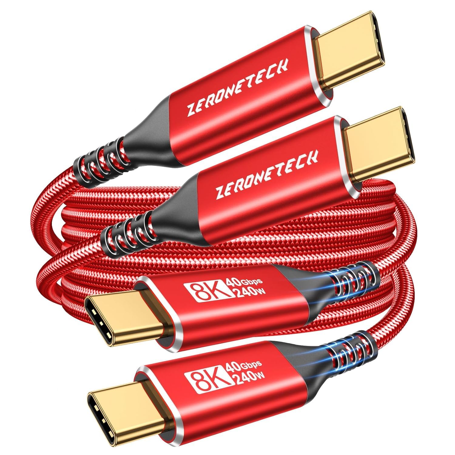ZeroneTeck Cable de video USB C a USB C para monitor [2 unidades de 6.6 pies], [8K a 60Hz/4K a 144Hz] Cable de pantalla, transferencia de datos de alta velocidad de 40 Gbps, carga de 240 W