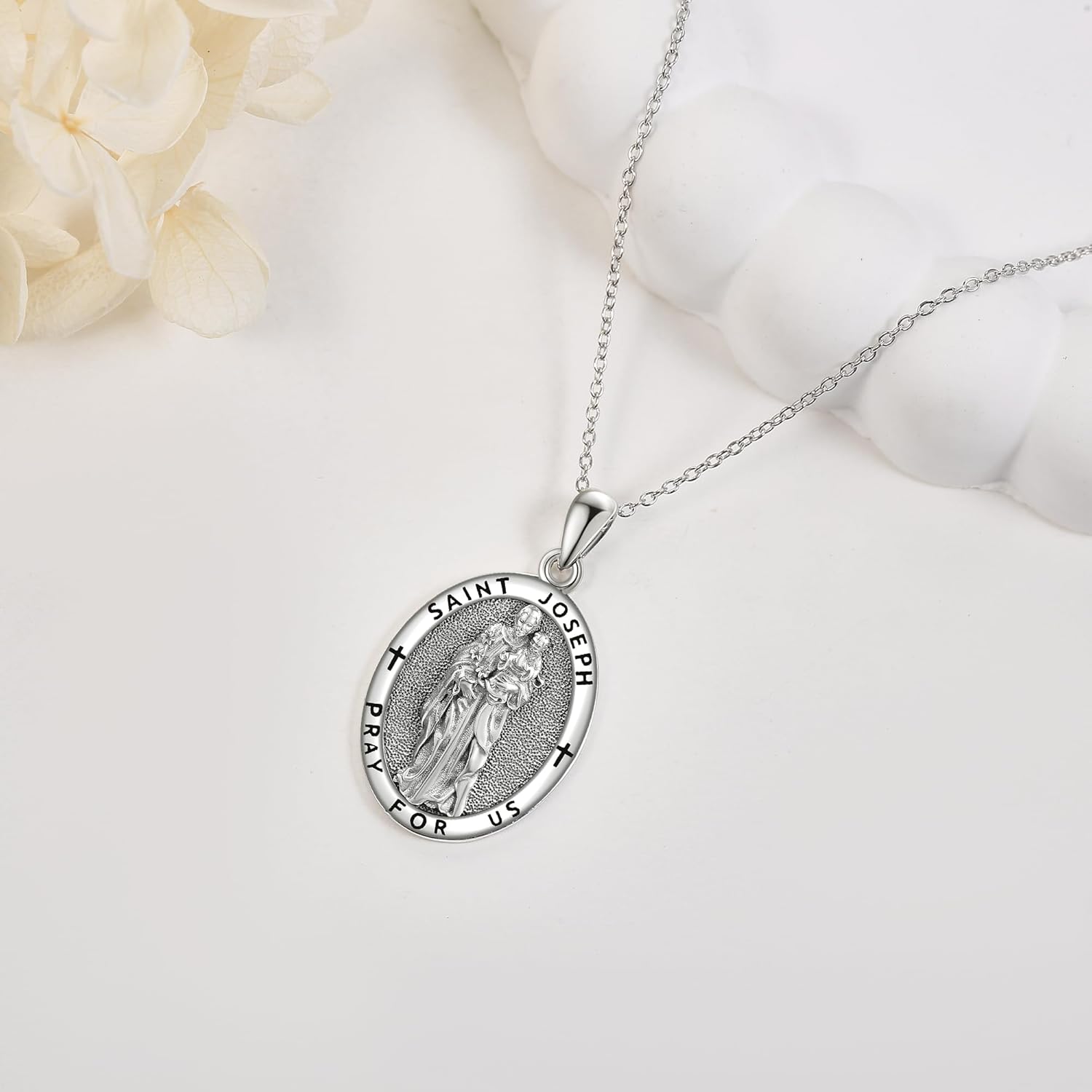 Religion Jewelry 925 Sterling Silver Saint Raphael/Saint Joseph/Virgin Mary/Saint Christopher/Saint Jude/Santa Muerte/Saint Brendan Medal Pendant Protection Gifts for Men Women - Image 4