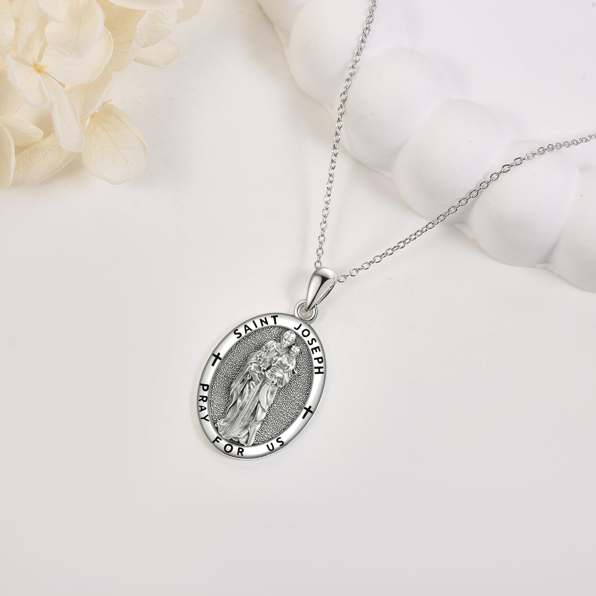DAYLINLOVE Saint Józef medal łańcuszek srebrny 925 St. Józef wisiorek Święty Naszyjnik Religia Jewelry Biżuteria ochronna dla mężczyzn i kobiet, Srebro szterlingowe, not known