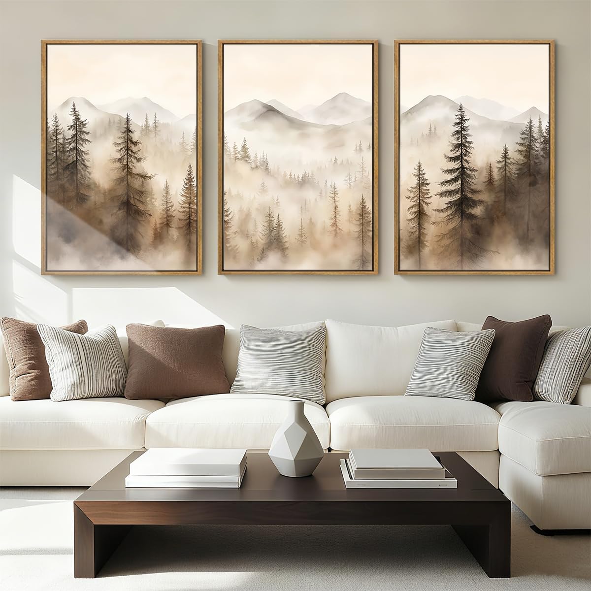 IARTTOP Extra Large Mountain Canvas Wall Art 24x36 Inch Framed Forest Woodland Art Prints Abstract Modern Farmhouse Wall Decor Set of 3 for Living Room Dining Room Bedroom