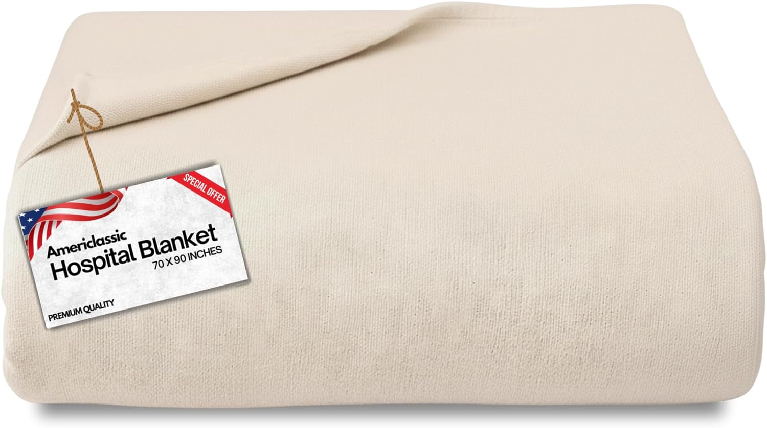 Hospital Blanket – Pack of 1, 70x90 Inches – Cotton-Blend, Lightweight and Breathable Medical Blankets for Patient Care, Home Use, Bath, or Bed – Unbleached Natural