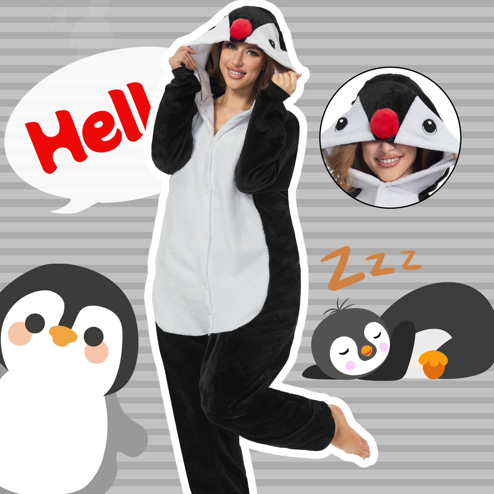 JONRRYIN Pijamas de Animales para Adultos, Unisex Pijama Entero Mujer con Máscaras de Animales, Pijama Mono Onesie Invierno Traje de Cosplay, Disfraz de Animales para Carnaval