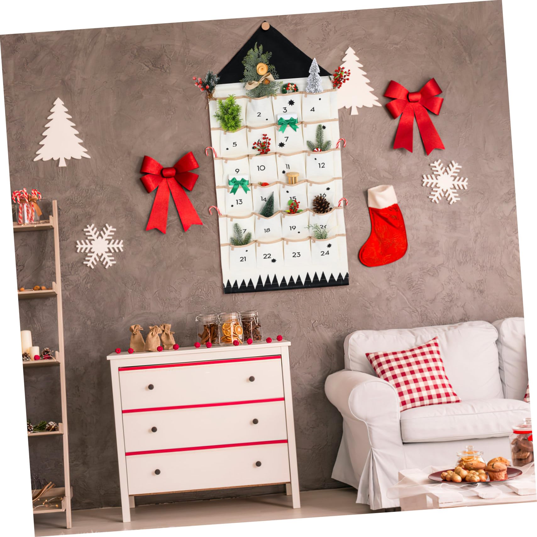 Hängende Aufbewahrungstasche aus Baumwollstoff mit Mehreren Fächern Waschbar und Ordentlich für Wand und Tür als Weihnachtskalender Organizer im Haus Design