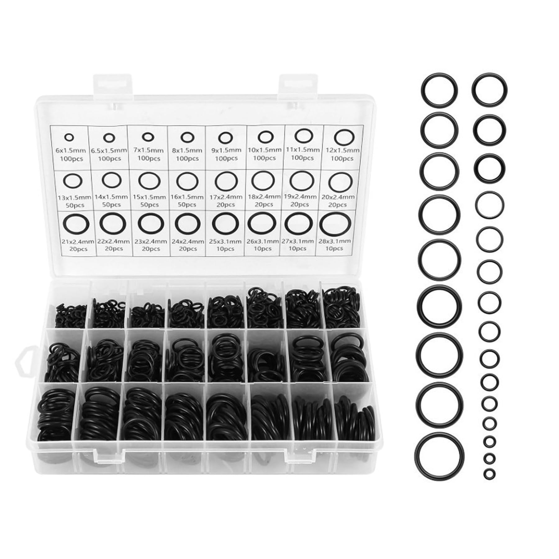 O-ring Seals 1200 pcs, 24 Sizes Nitrile Rubber O-Ring Seals Gaskets Washers Assortment Kit O-ring Gasket Combination Set