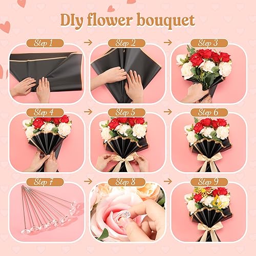 Miniatura 4 de Kigeli 148 piezas de accesorios para ramos de flores incluyen 20 hojas de papel de regalo de flores, 4 coronas, 24 mariposas 3D, decoración de