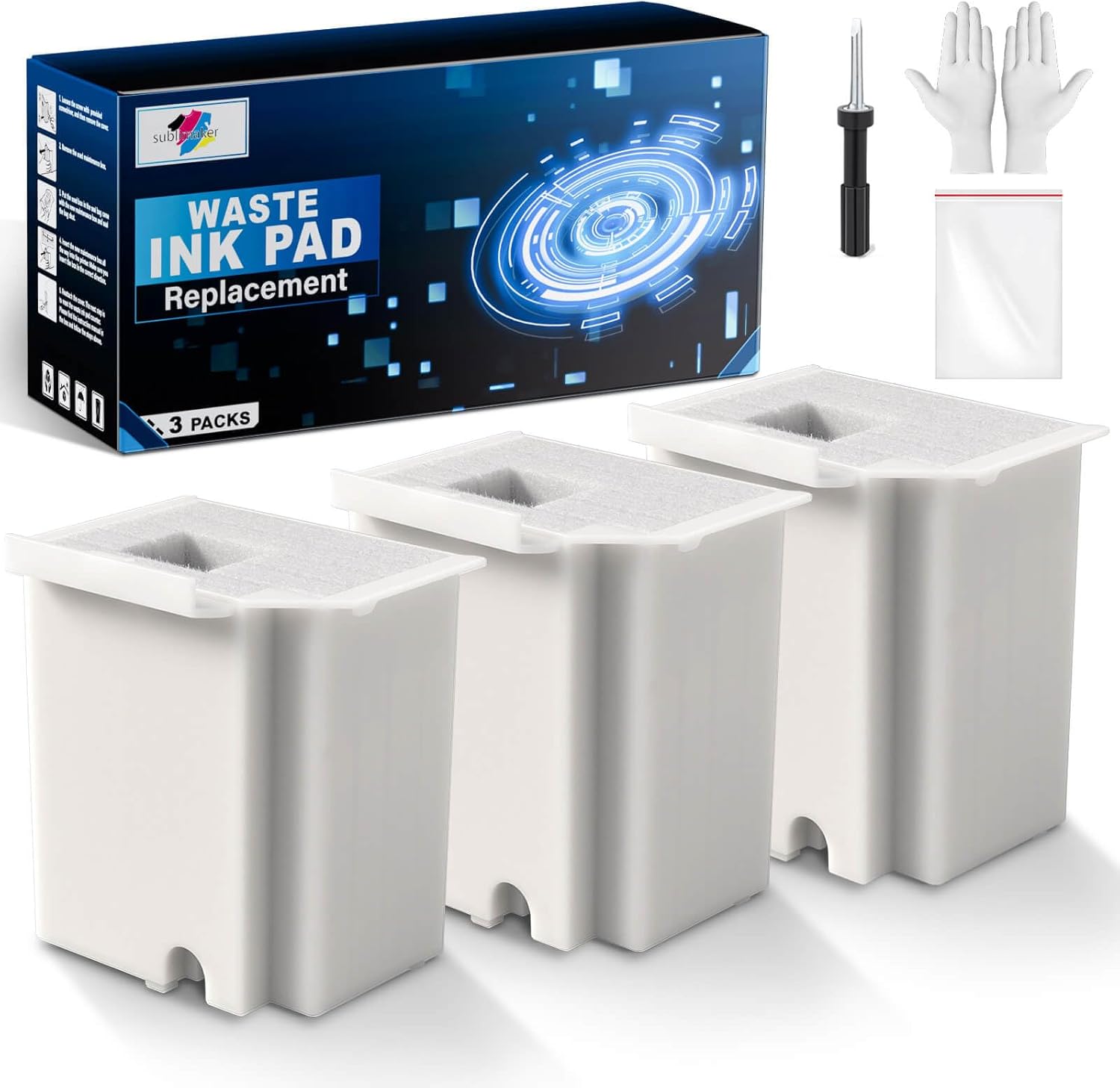 Waste Ink Pad Replacement with Reset Software Compatible Replacement for Ecotank ET-2800 ET-4800 ET-2720 ET-2803 ET-2400 ET-4700 ET2800 Printer, Maintenance Box with Reset Software (3 Pack) waste ink pad white