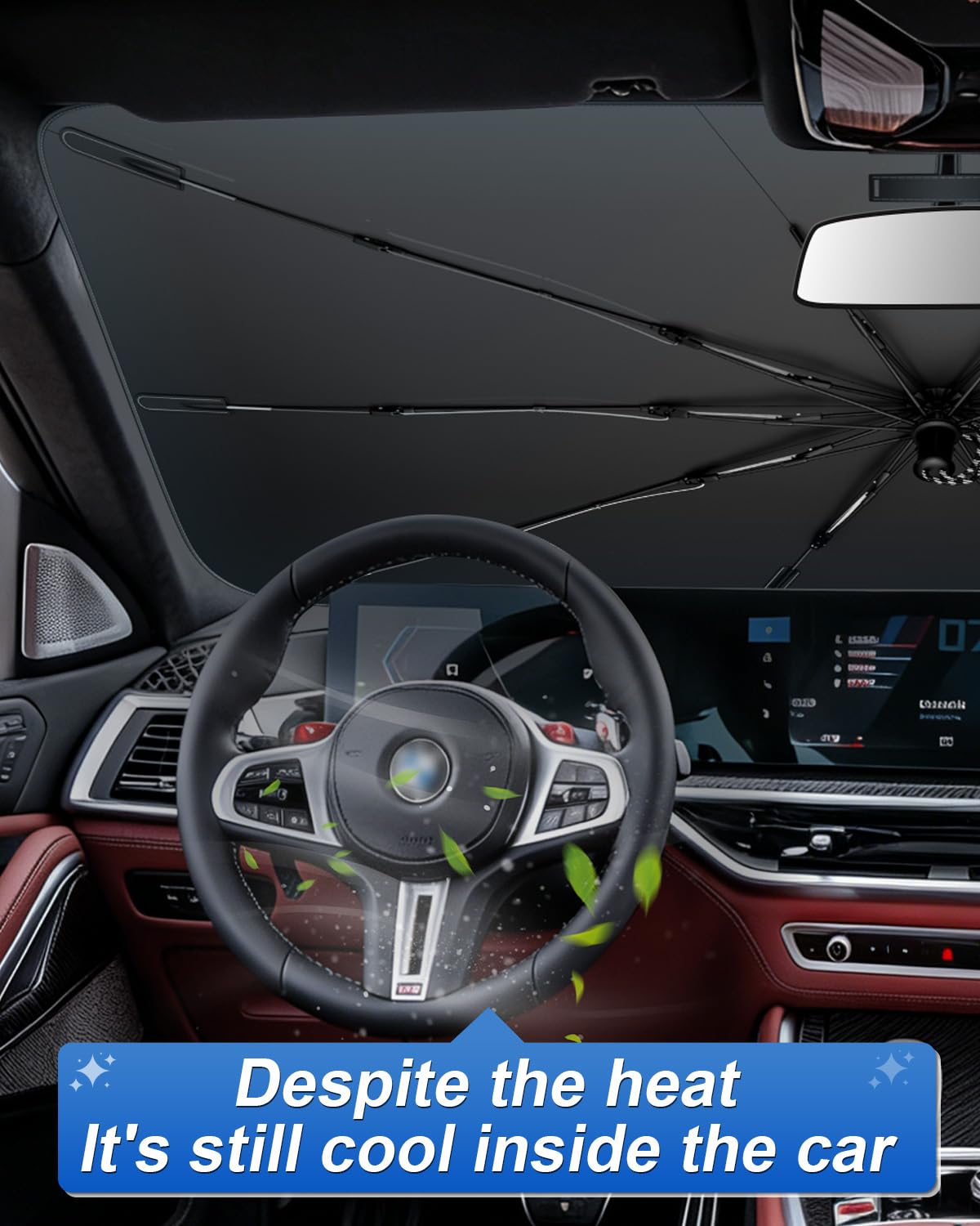 SHAOHAO Compatibile con BMW X5 G05 /X6 G06 /X7 G07 2018-2026 Parasole per auto Parasole per parabrezza Facile da riporre Maniglia con cordino Protezione UV Accessori parasole