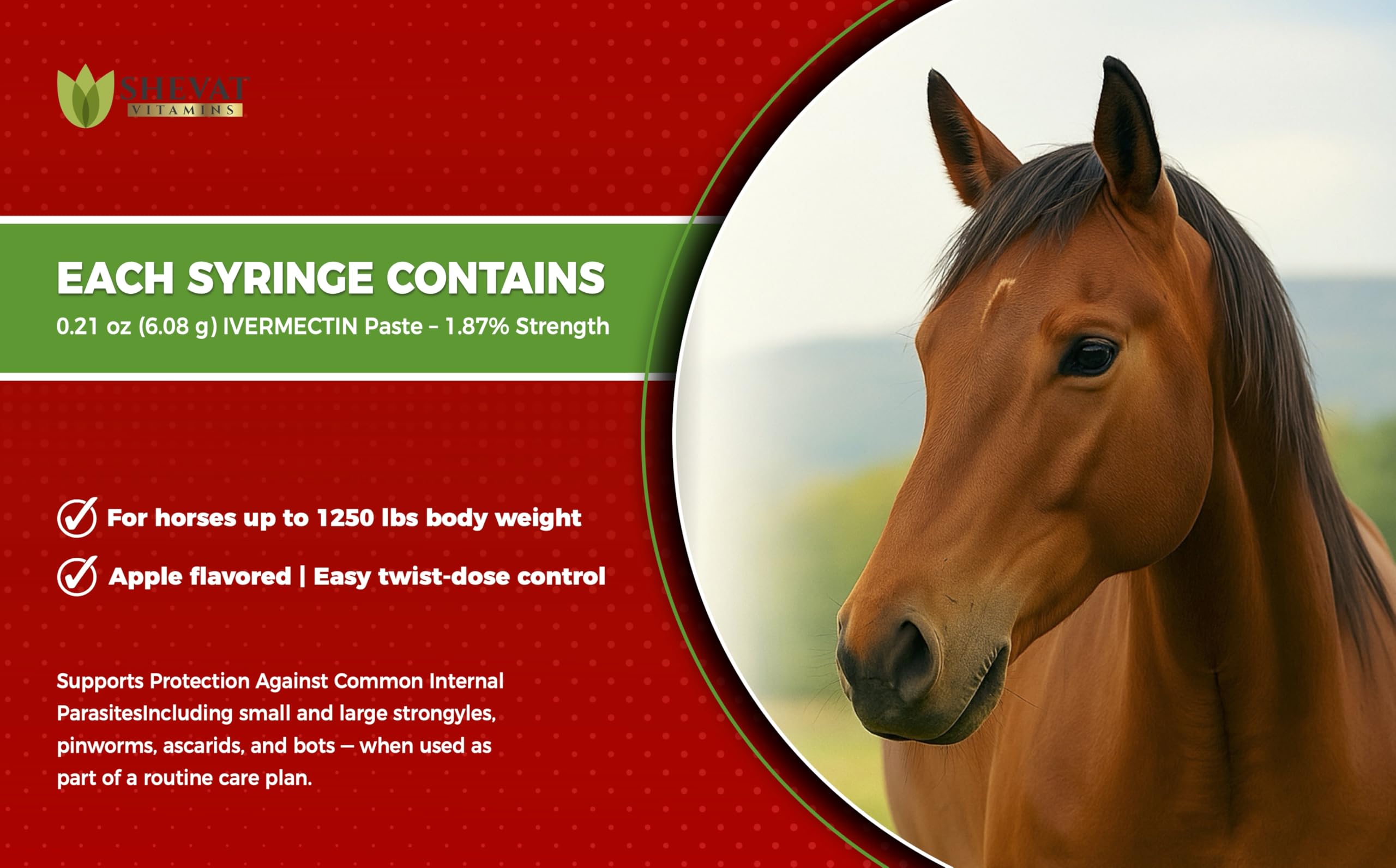 Ivermectin Horse Paste 1.87% Apple Flavor 6.08 g Tube for Horses up to 1200 lbs