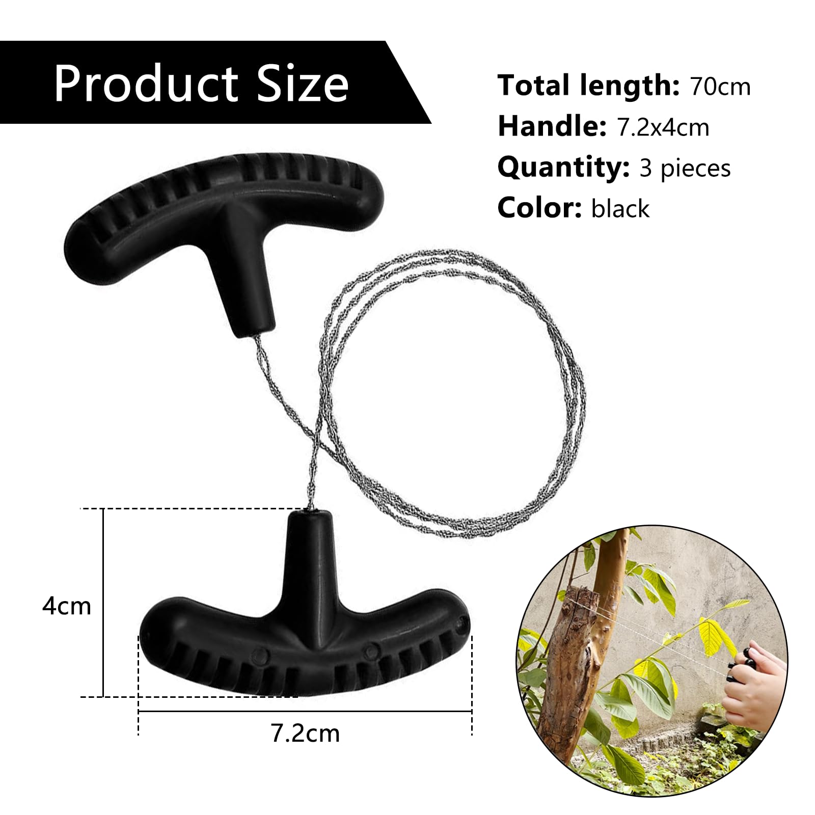 3 Pezzi Sega A Filo, Sega A Catena In Acciaio Inossidabile, Sega Tascabile In Acciaio Inox, Sega Corda 70 Cm Di Lunghezza Tubo Pvc, Per Lavori All'Aperto, Albero, Legno,Caccia, Escursionismo