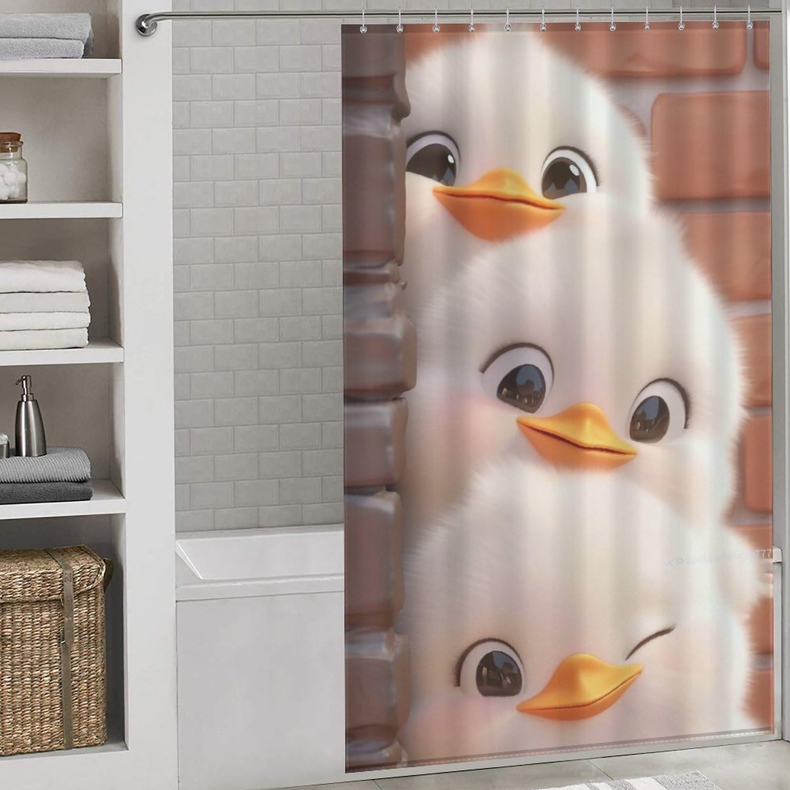 Rideau de douche canard en polyester imperméable 140x183cm avec 12 crochets