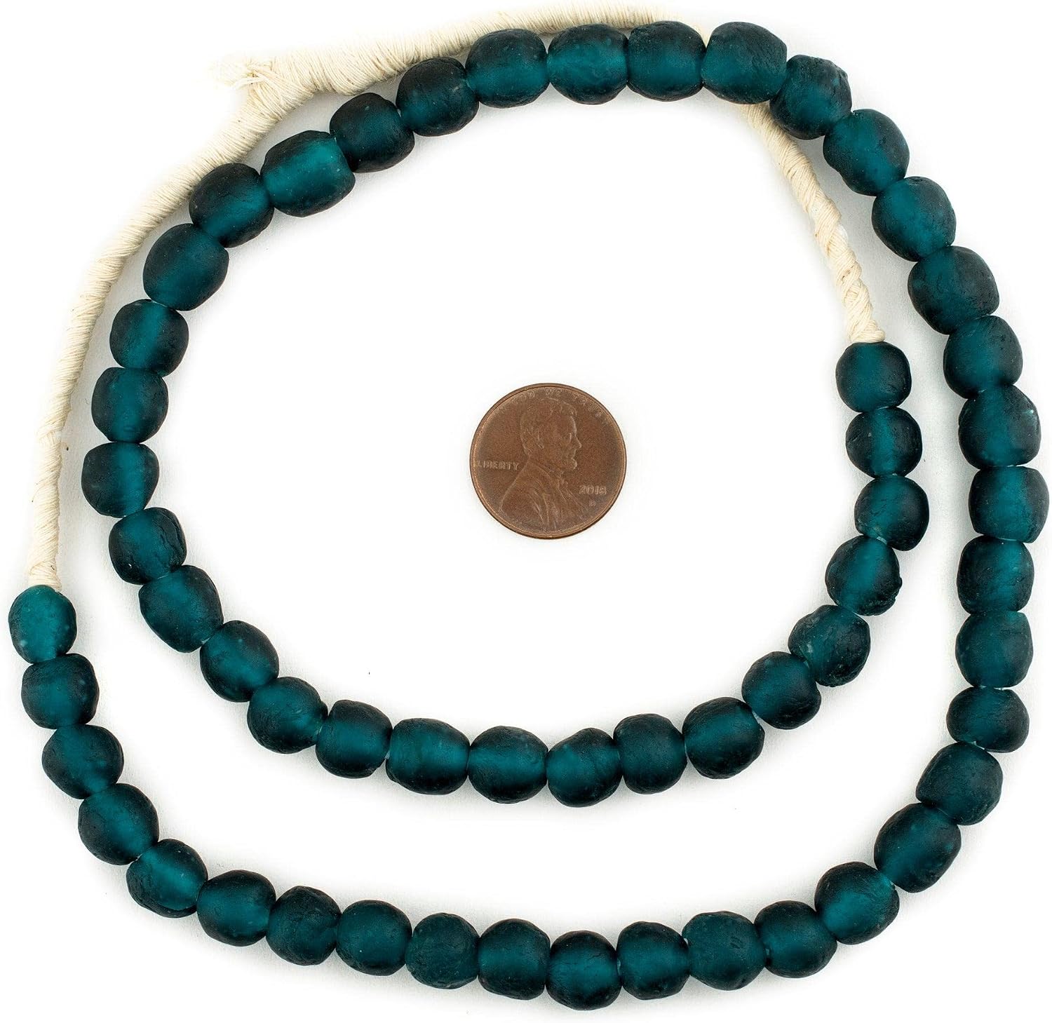 The Bead Chest Alpine Teal Recycled Glass Beads 9mm Ghana African Sea Glass Green Round Large Hole 24 Inch Strand Handmade Fair Trade