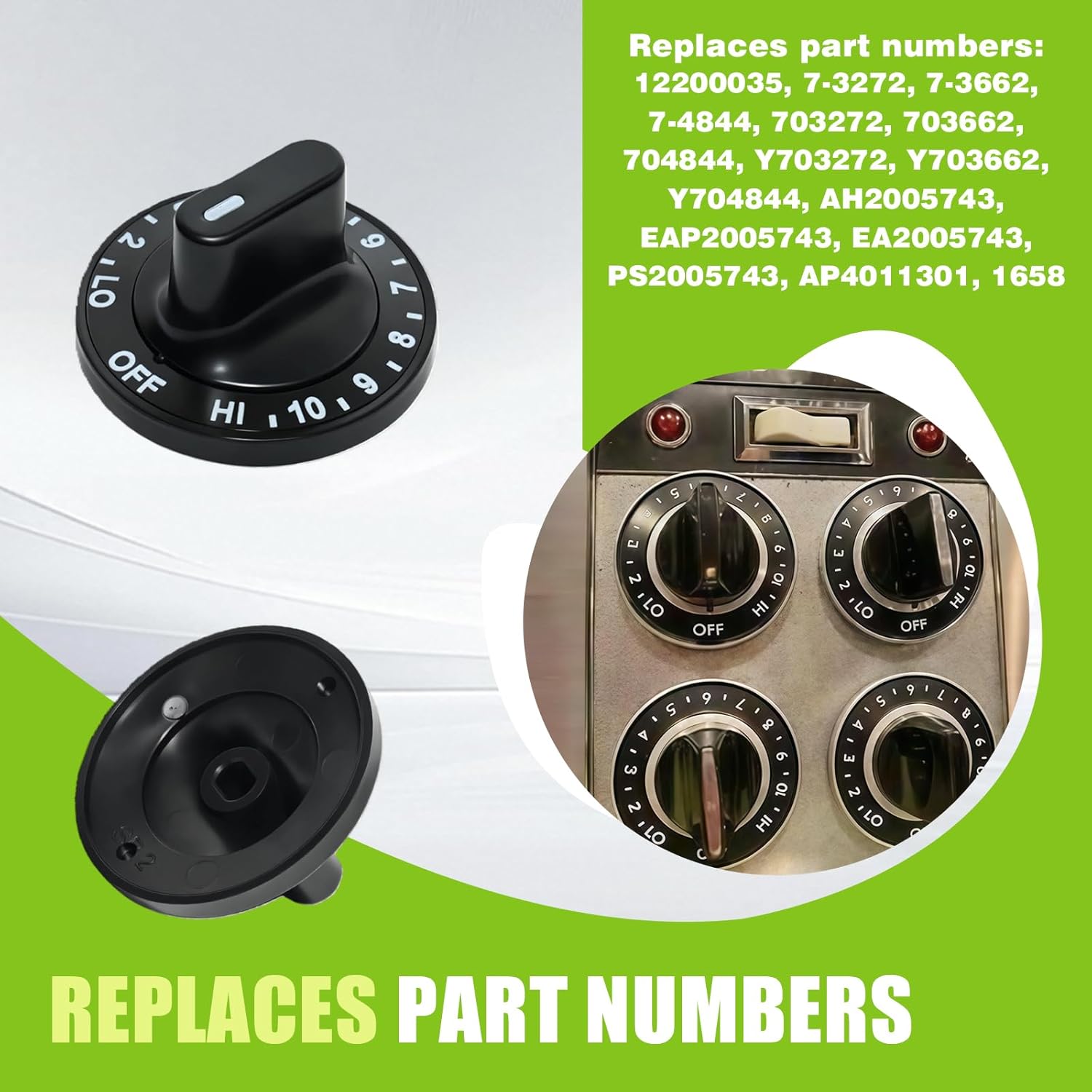 4-Pack 12200035 Stove Burner Control Knob Replacement Compatible with Jenn Air, for Whirlpool and for Kenmore Ranges, Surface Burner Knobs Replaces AP4011301 PS2005743