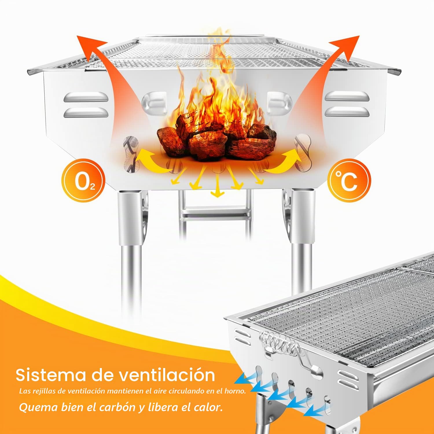 Set de parrilla para carbón vegetal SunJas que incluye ventilador, pinzas de barbacoa, tenedor, espátula para barbacoa y 12 pinchos para brochetas, barbacoa de mesa plegable para viaje
