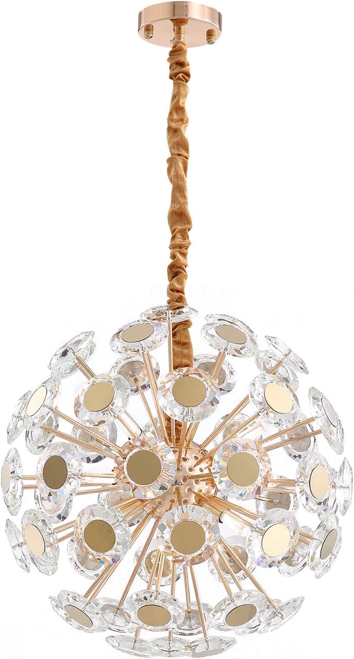 Gеt Sресіаl Prісе APBEAM Modern Crystal Sputnik Chandeliers Gold Pendant Light Dandelion Light Fixture for Bedroom Foyer Closet 9 Lights