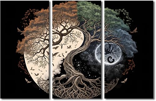 TUMOVO 3 Panel Canvas Wall Art Balance Yggdrasil Tree of Life Norse Mythology Pi
