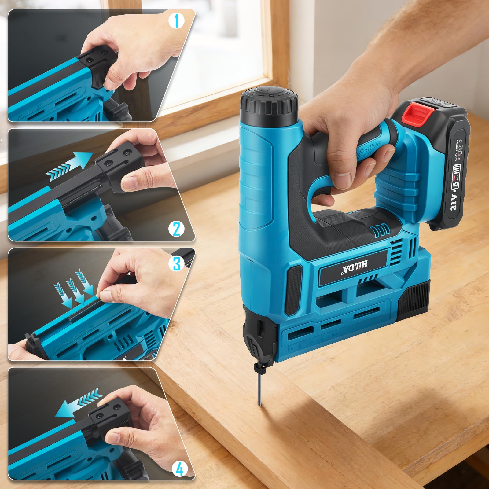 Set di chiodatrice elettrica a batteria Chiodatrice e graffatrice 2 in 1 con 2 batterie da 2.0Ah, 1000 chiodi/graffette inclusi - Profondità di chiodatura regolabile lavori di falegnameria e fai da te
