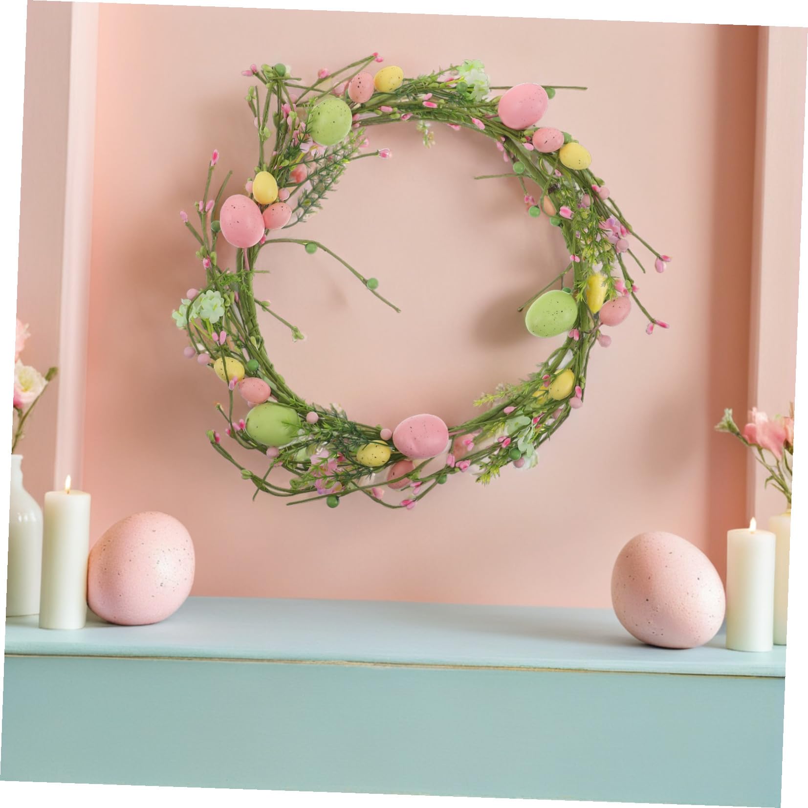 Gadpiparty Ghirlanda Pasquale Primaverile con Uova e Bacche Artificiali, Decorazione Versatile in Schiuma e Tessuto per Feste e Riunioni Familiari