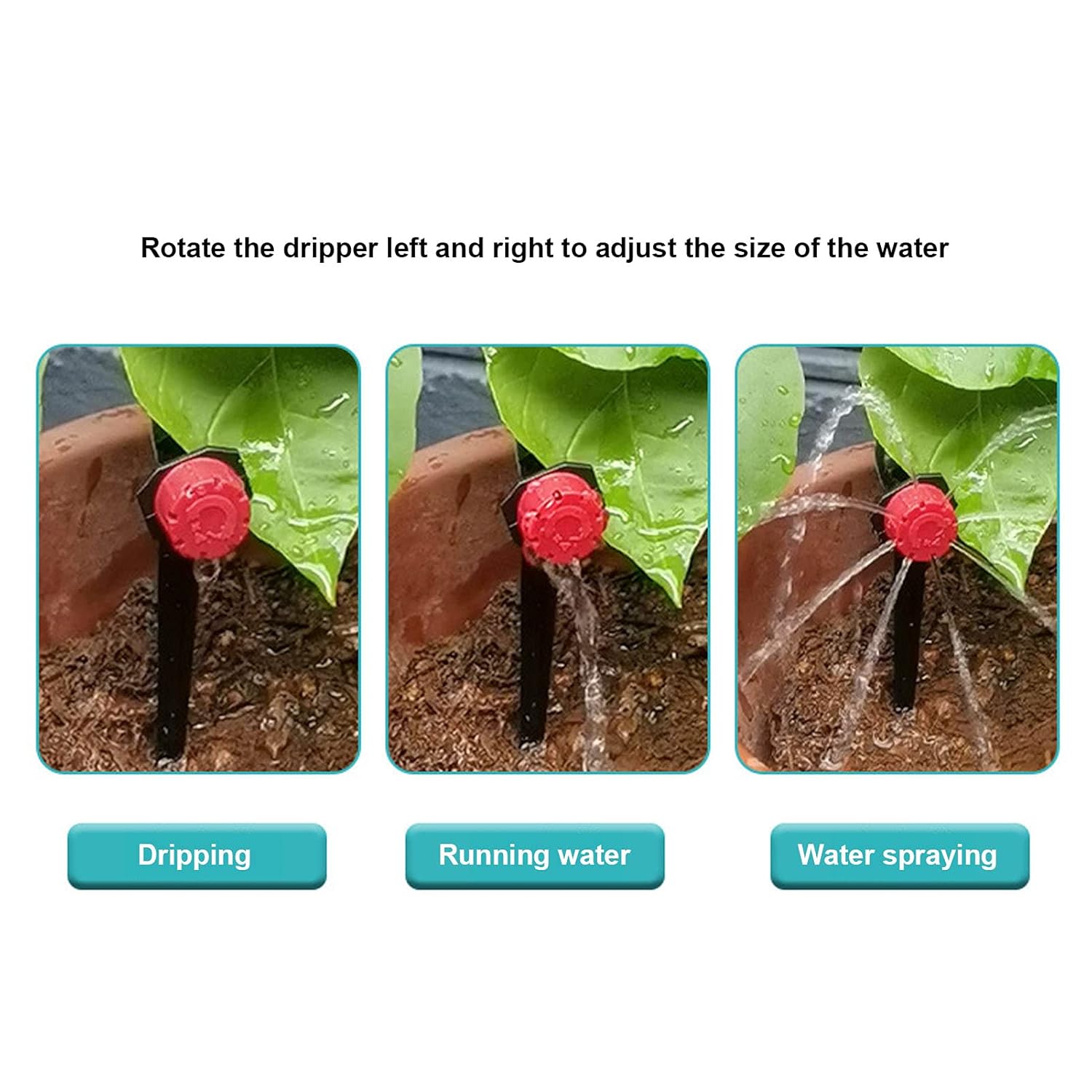 10m 8/11 Hose Adjustable Drippers Tee Kit, Garden Automatic Watering Drip Irrigation System with Flow Control Drippers for Potted Plants and Vegetable Beds