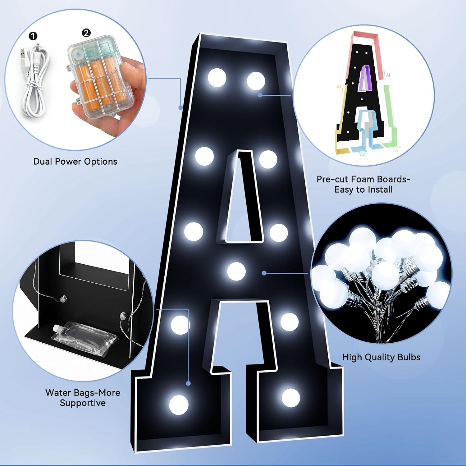 Ledido 4FT Marquee Light Up Letters T, Black Marquee Letters for Party image 4