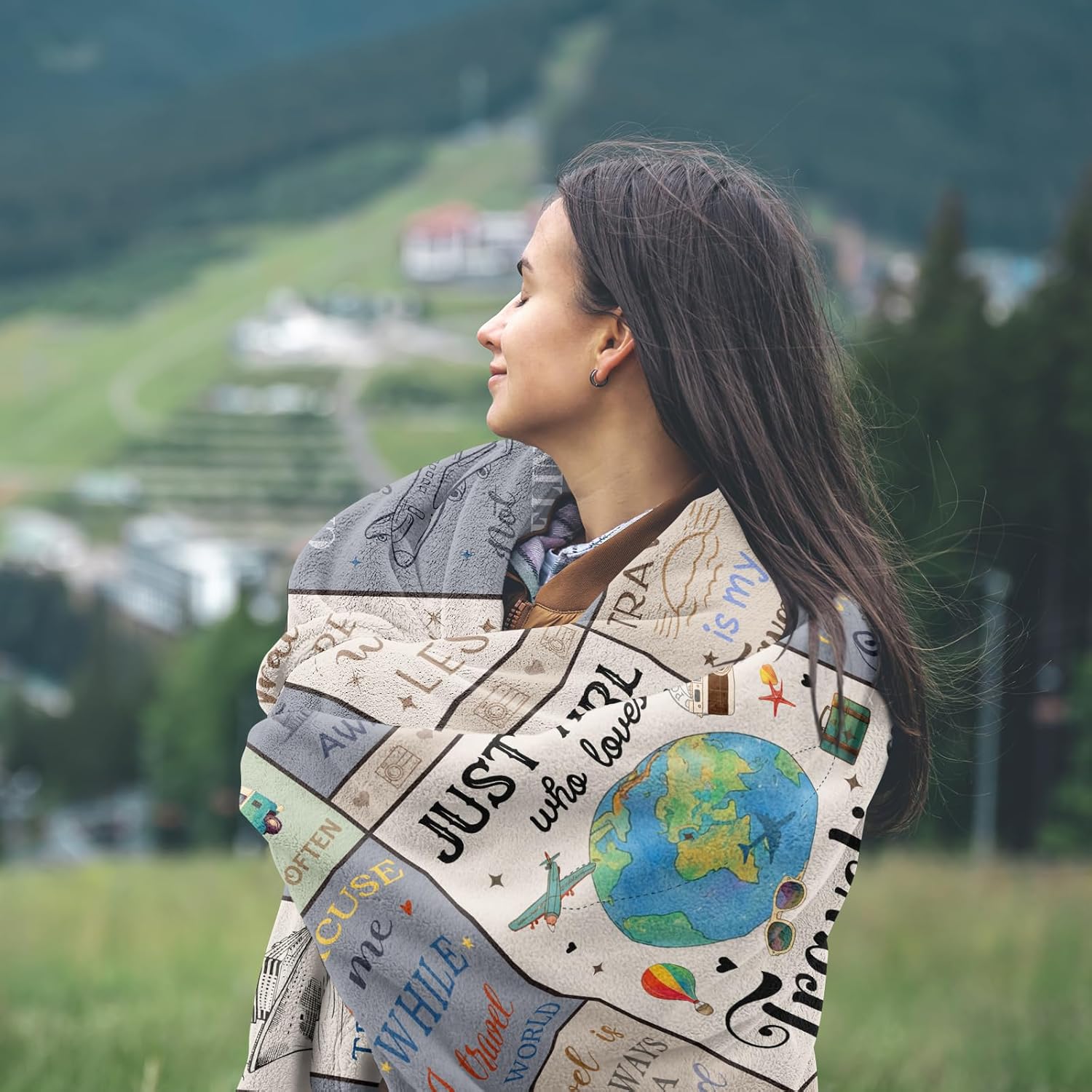 Butonus Travel Gifts for Women Blanket 60"x50", Travel Accessories Must Haves for Women, Gifts for Travelers Woman, Vacation Present, Gift for Woman Who Love to Travel