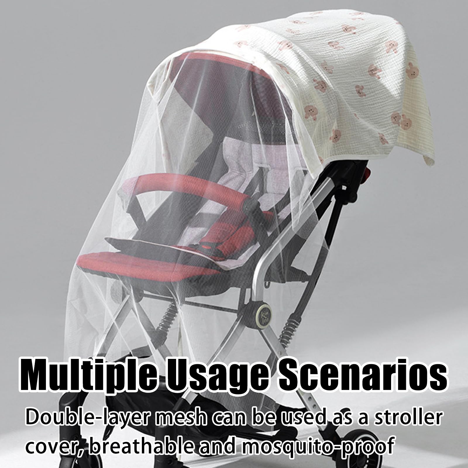 Couverture d'allaitement en mousseline avec sangle réglable, couverture d'allaitement en coton respirant avec moustiquaire pour poussette
